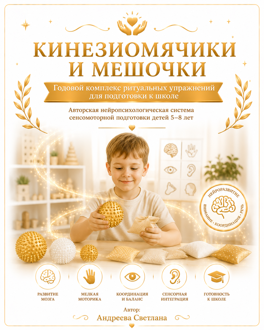 КИНЕЗИОМЯЧИКИ И МЕШОЧКИ Годовой комплекс ритуальных упражнений для подготовки к школе Авторская нейропсихологическая система сенсомоторной подготовки детей 5–8 лет Автор: Андреева Светлана