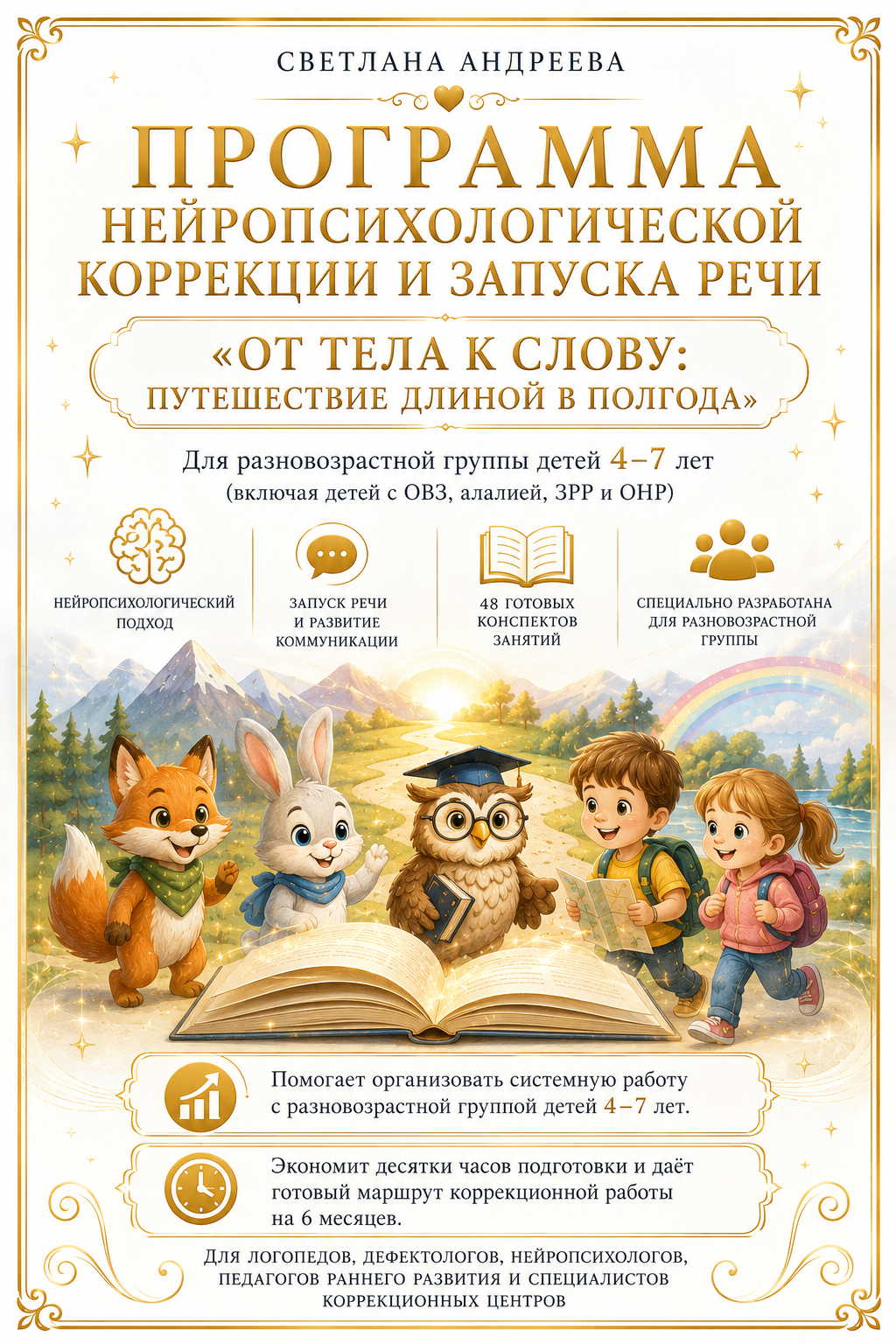 ПРОГРАММА НЕЙРОПСИХОЛОГИЧЕСКОЙ КОРРЕКЦИИ И ЗАПУСКА РЕЧИ «ОТ ТЕЛА К СЛОВУ: ПУТЕШЕСТВИЕ ДЛИНОЙ В ПОЛГОДА» Для разновозрастной группы детей 4–7 лет (включая детей с ОВЗ, алалией, ЗРР и ОНР)